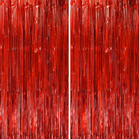 Voircoloria 2 Pack Gold Foil Fringe Backdrop Curtains - Red / 2