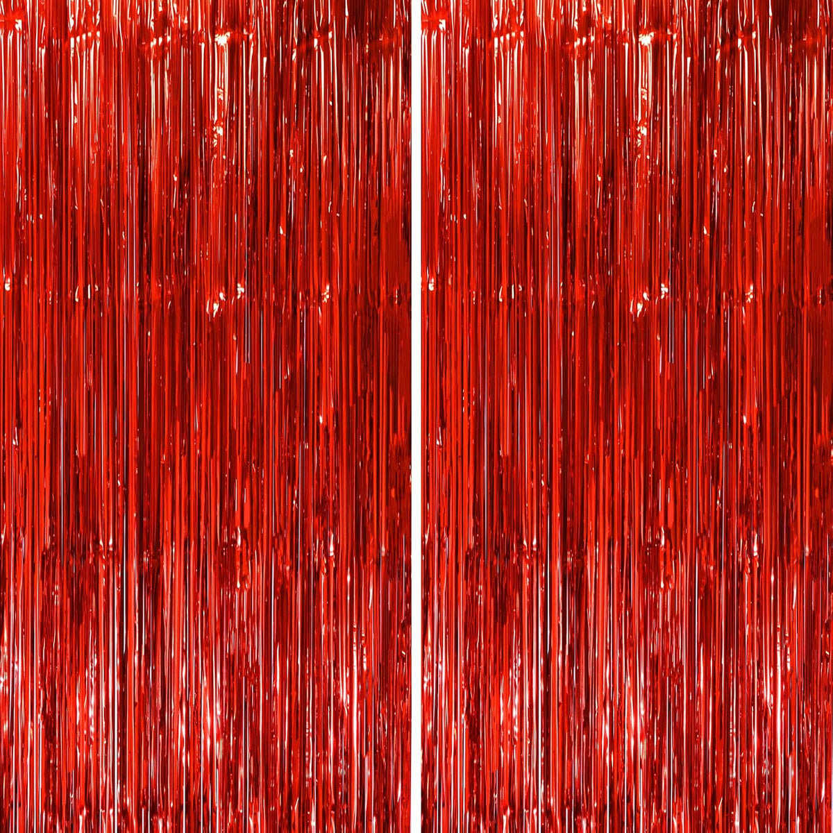 Voircoloria 2 Pack Gold Foil Fringe Backdrop Curtains - Red / 2