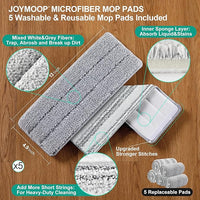 JOYMOOP Mop and Bucket with Wringer Set, White Flat Squeeze Mop Bucket Set for Floor Cleaning, Wet Dry Mops for Walls, Wall Cleaner with Long Handle, Hardwood Floor Mop-5 Microfiber Cloths