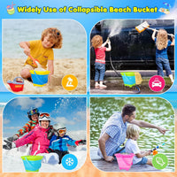 Xgunion collapsible beach sand buckets 3 pack with shovel, rake, scoop and mesh bag - view 7