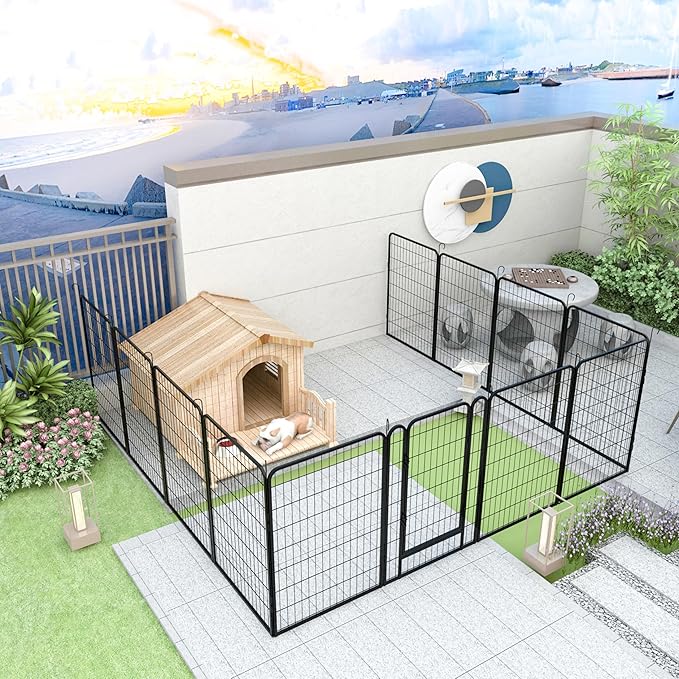 Dog Playpen, Outdoor Dog Fence, 8 Panels, 40" H Dog Pen for Large/Medium/Small Dogs, Heavy Duty Metal Pet Fence with Gate, Portable Dog Fence for RV Camping and Yard (Black)