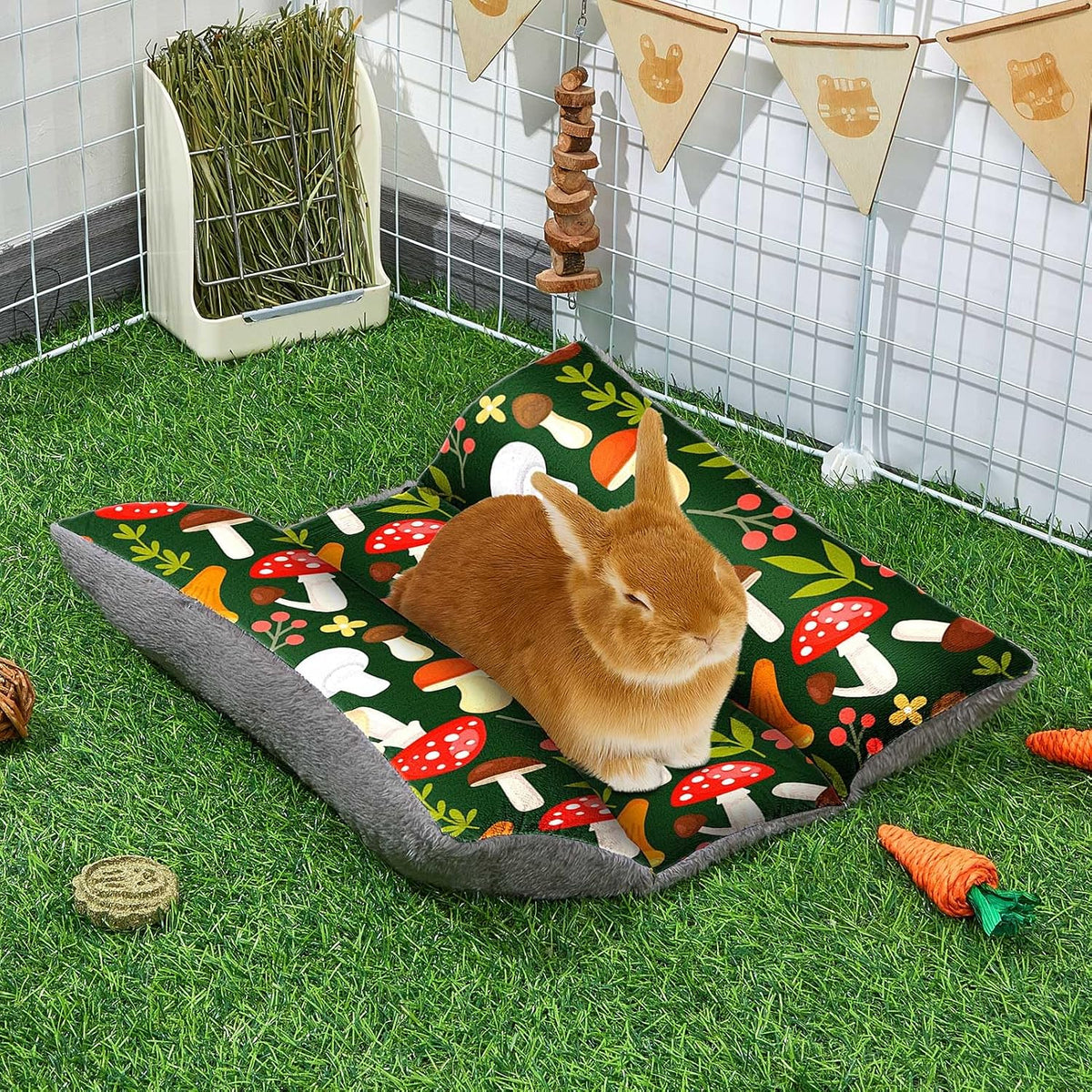 15"x14" Soft Plush Rabbit Bed Washable Cuddle Mat for Small Pets – Daily Care for Small Pets - Green Mushrooms / Large - image 2