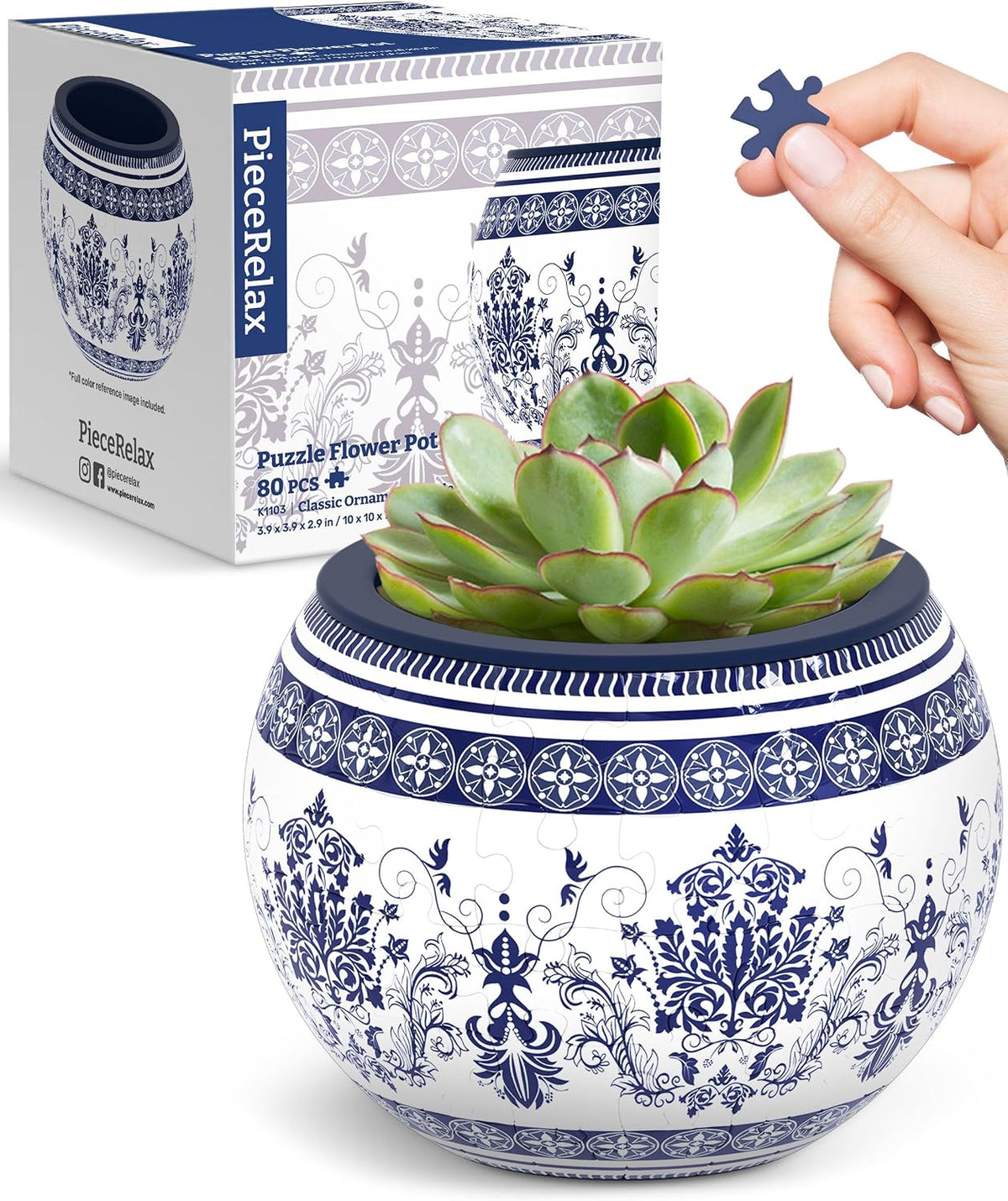 PieceRelax Unique 3D Puzzle Planter, 80 Plastic Pieces [K1101] - Classic Ornamental Style