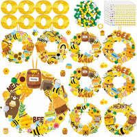 Hollowfly Thanksgiving paper wreath craft kits with gem stickers, ribbons and wool balls - view 8