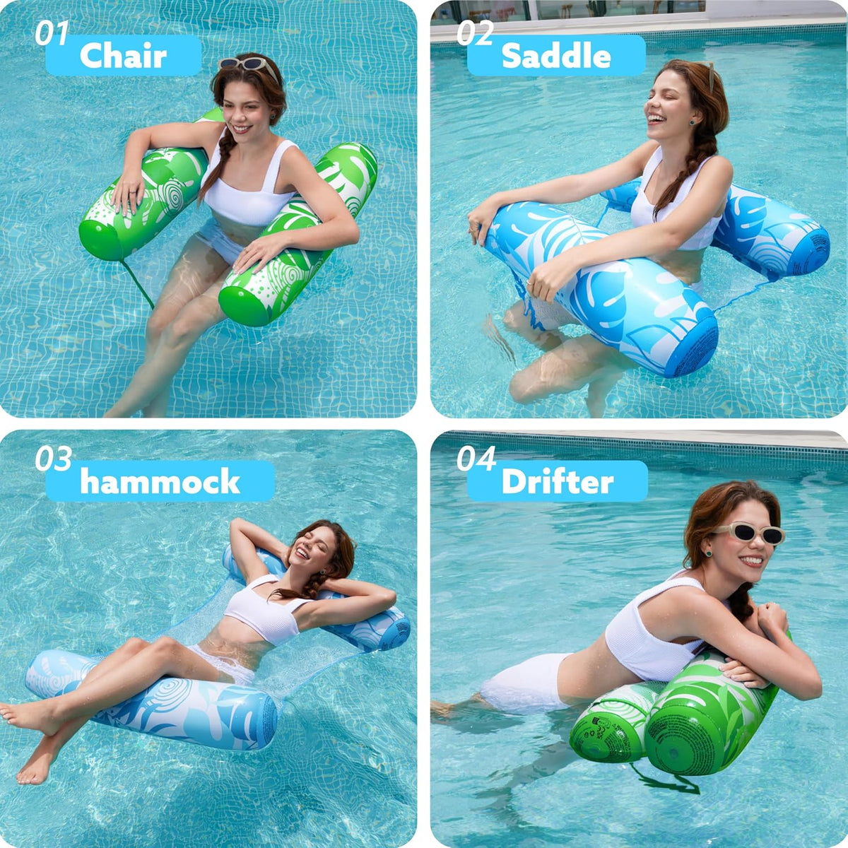 SLOOSH 2 Packs Hammock Pool Floats Adults - Tropical Leaves-Blue,Green - image 3