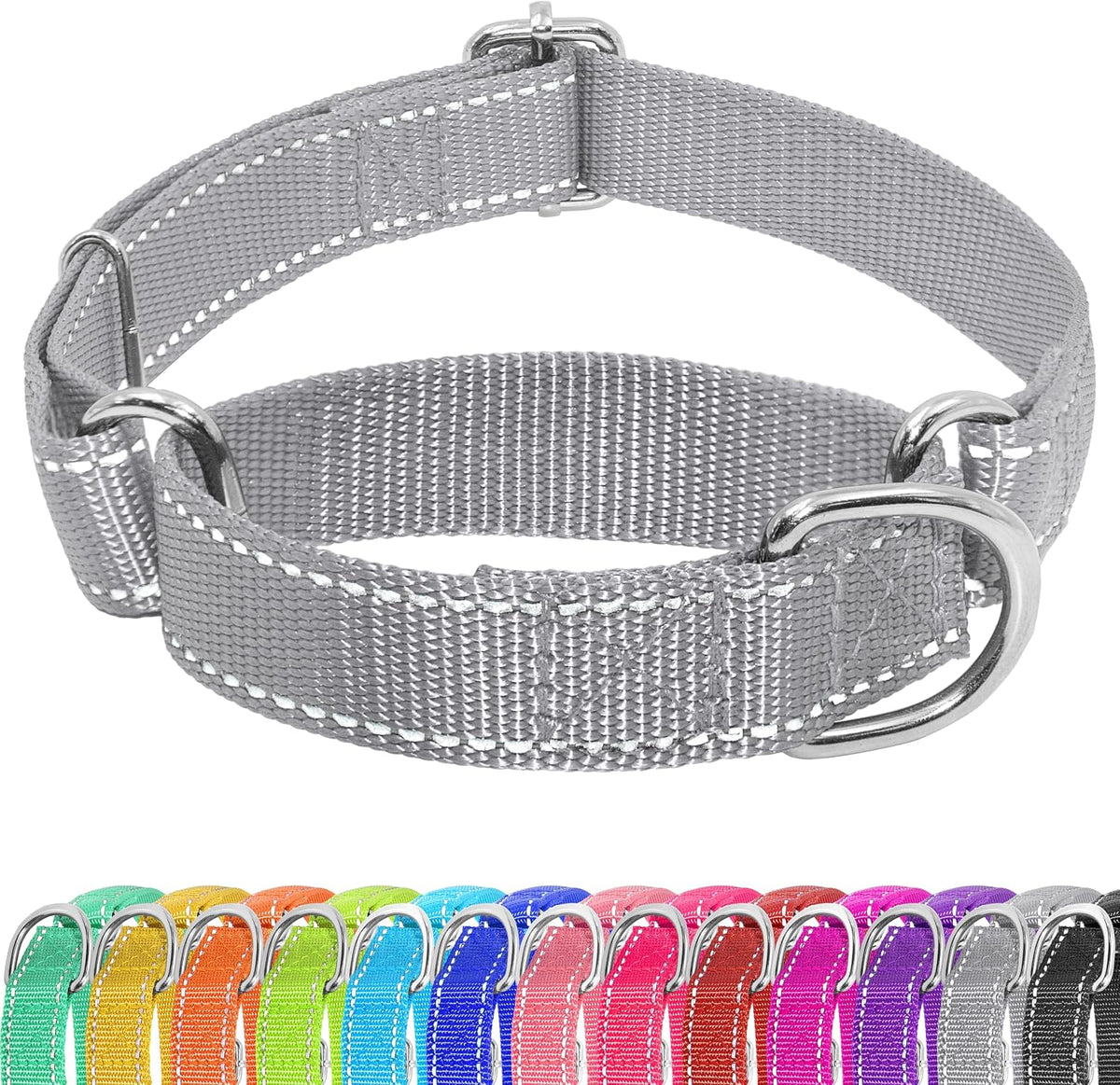 Martingale Dog Collar, Adjustable No Buckle Slip Collar, XS - Grey / Small(Length:11-15'', Width:3/4'')