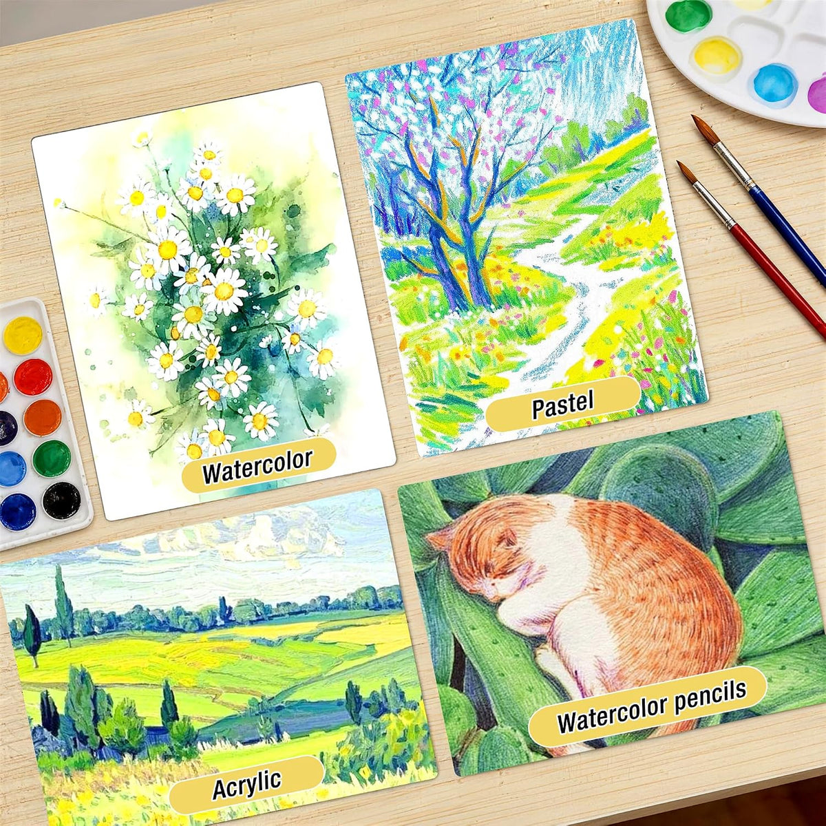 Watercolor Paper Pad, 5.5"x8.5”, Spiral, Bound with Tear - Yellow / 9" x 12" Glue Bound - image 4