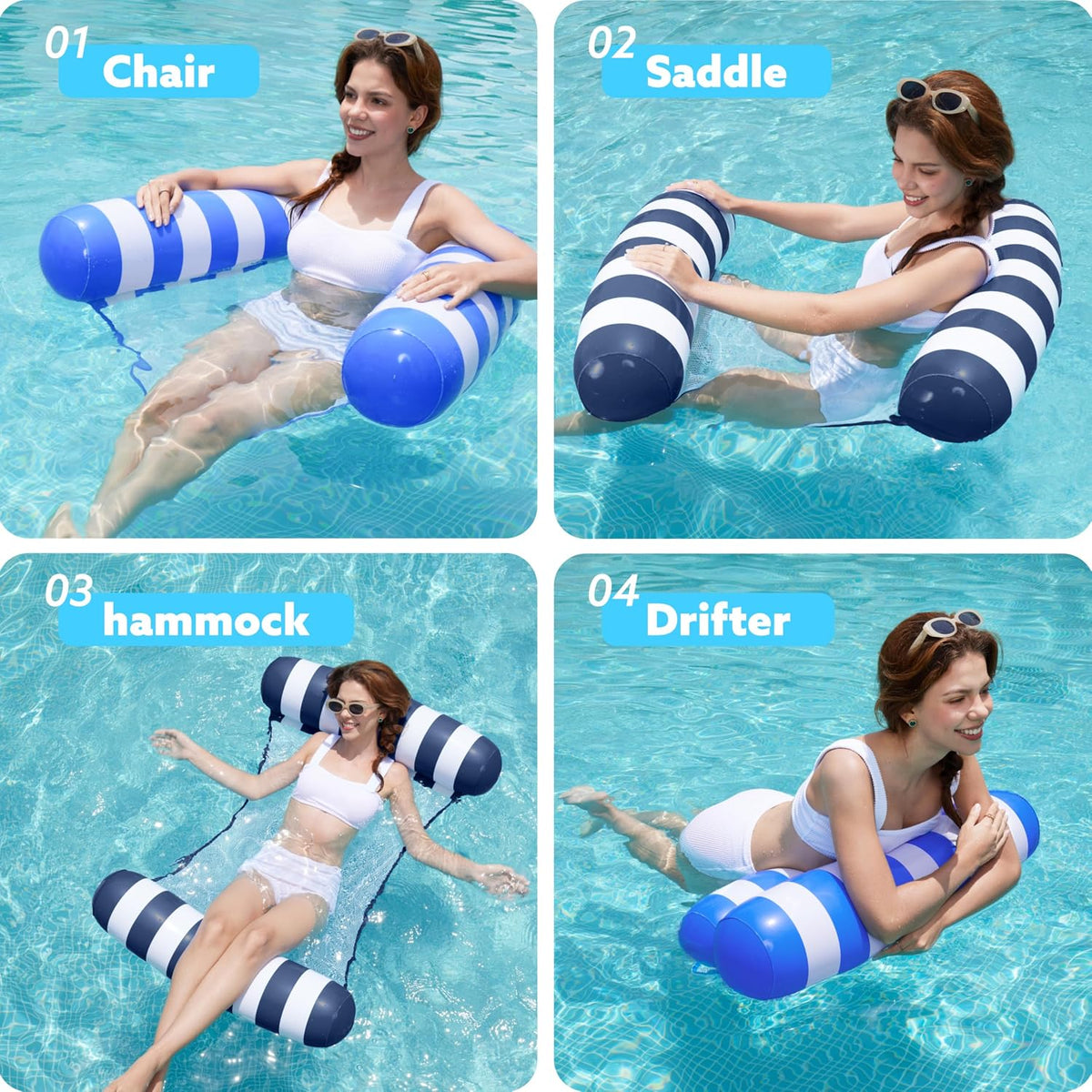 SLOOSH 2 Packs Hammock Pool Floats Adults - Strip-Blue, Navyblue - image 2