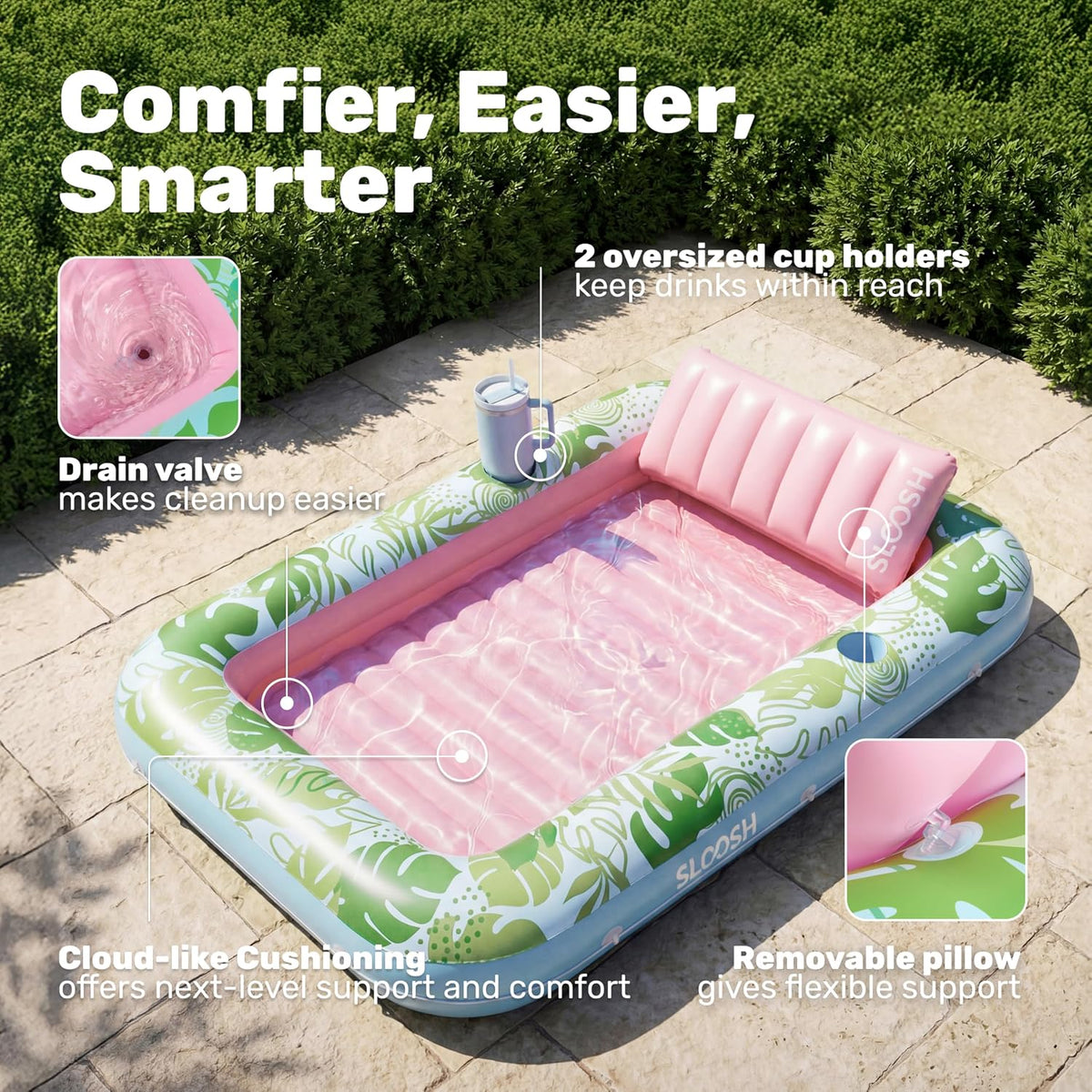 SLOOSH Inflatable Tanning Pool Lounger Float - Cyan Pink / Large - image 4