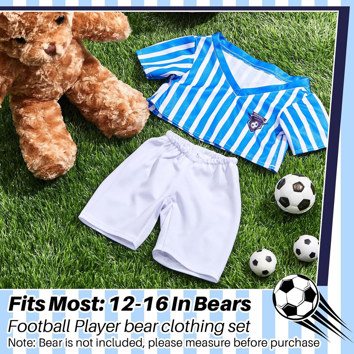 2 Pcs Rainbow PJ's Bear Clothes Outfit Stuffed Animal - Soccer / Blue White - image 2