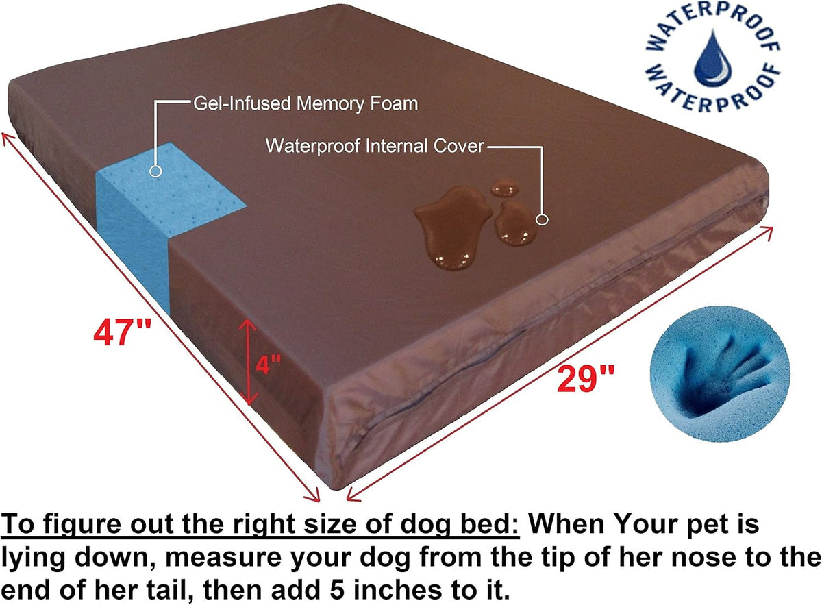 Extra Large Orthopedic Memory Foam Dog Bed for Large Dogs - 47.0"L x 29.0"W x 4.0"Th / Chocolate Brown - image 3