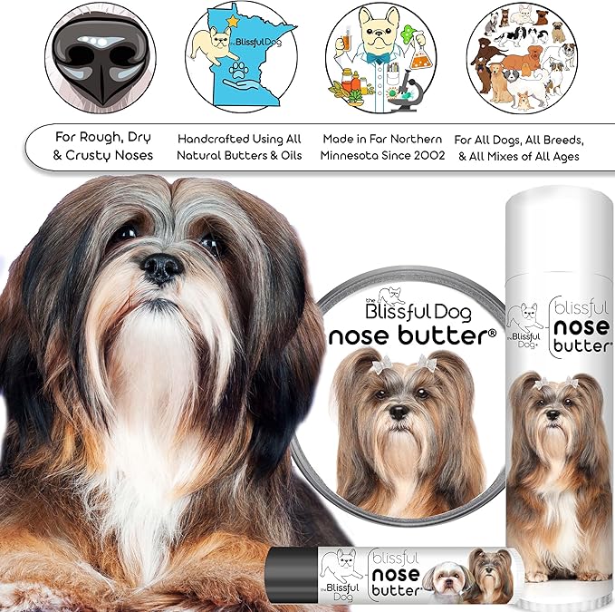 The Blissful Dog Lhasa Apso Nose Butter for Dry, Cracked Skin, Lick-Safe Dog Nose Balm with Moisturizing Shea Butter, Almond, Olive, and Essential Oils, Pet Supplies, Uncented, 8 oz.