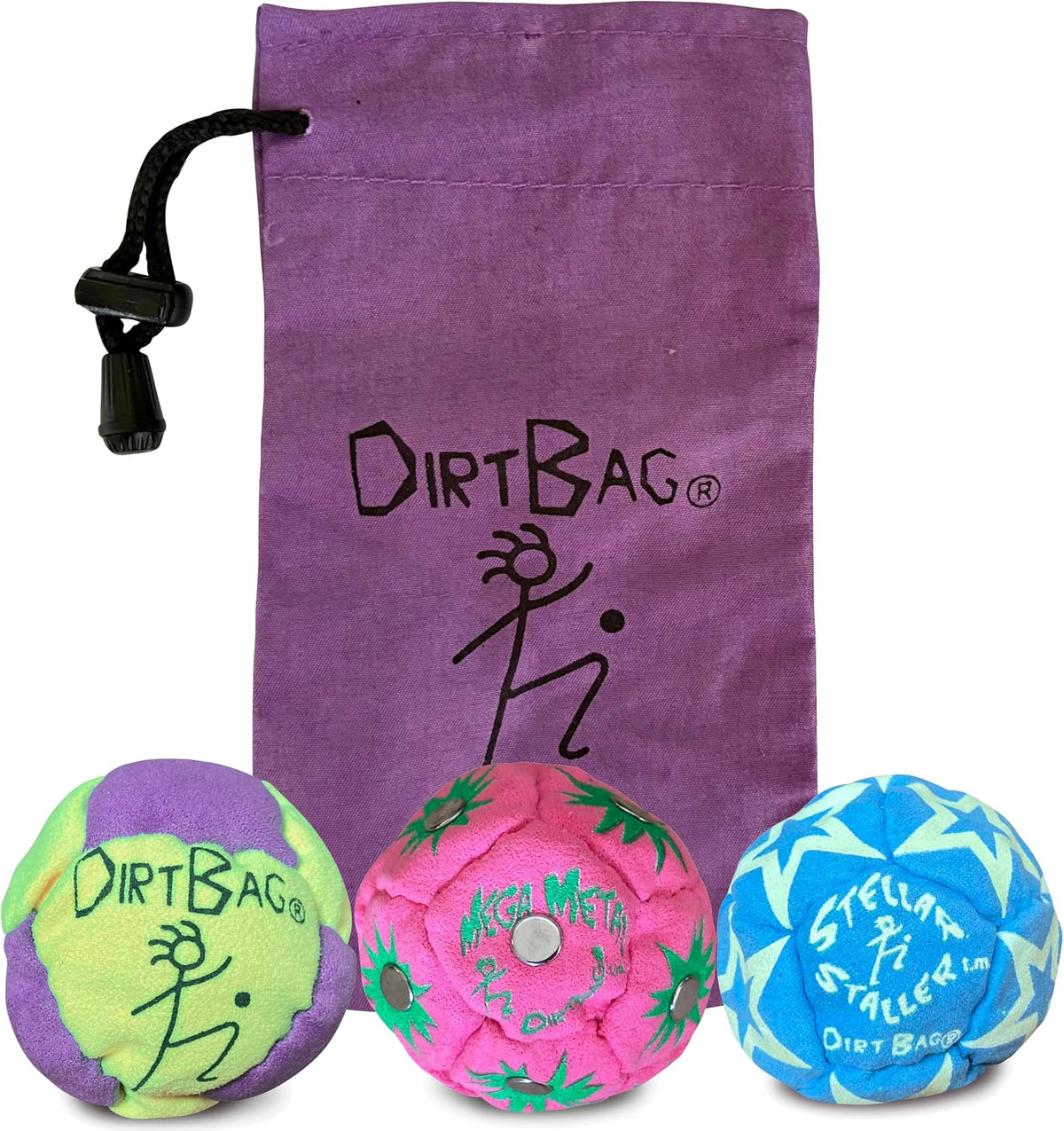 DIRTBAG All Star Footbag 3 Pack with Pouch, 100% Handmade - Purple