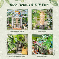 Rolife Greenhouse miniature house kit assembled with plants, wooden furniture and LED light - view 6