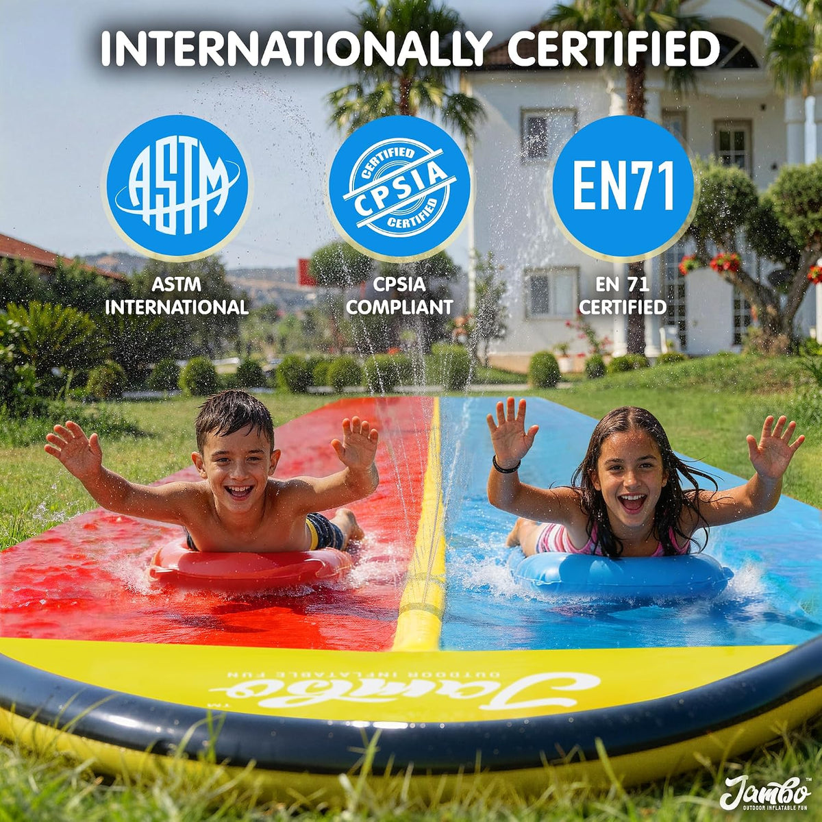 JAMBO Premium Triple Water Slide with 3 Bodyboards - 22ft Double Lane Multicolor - image 4