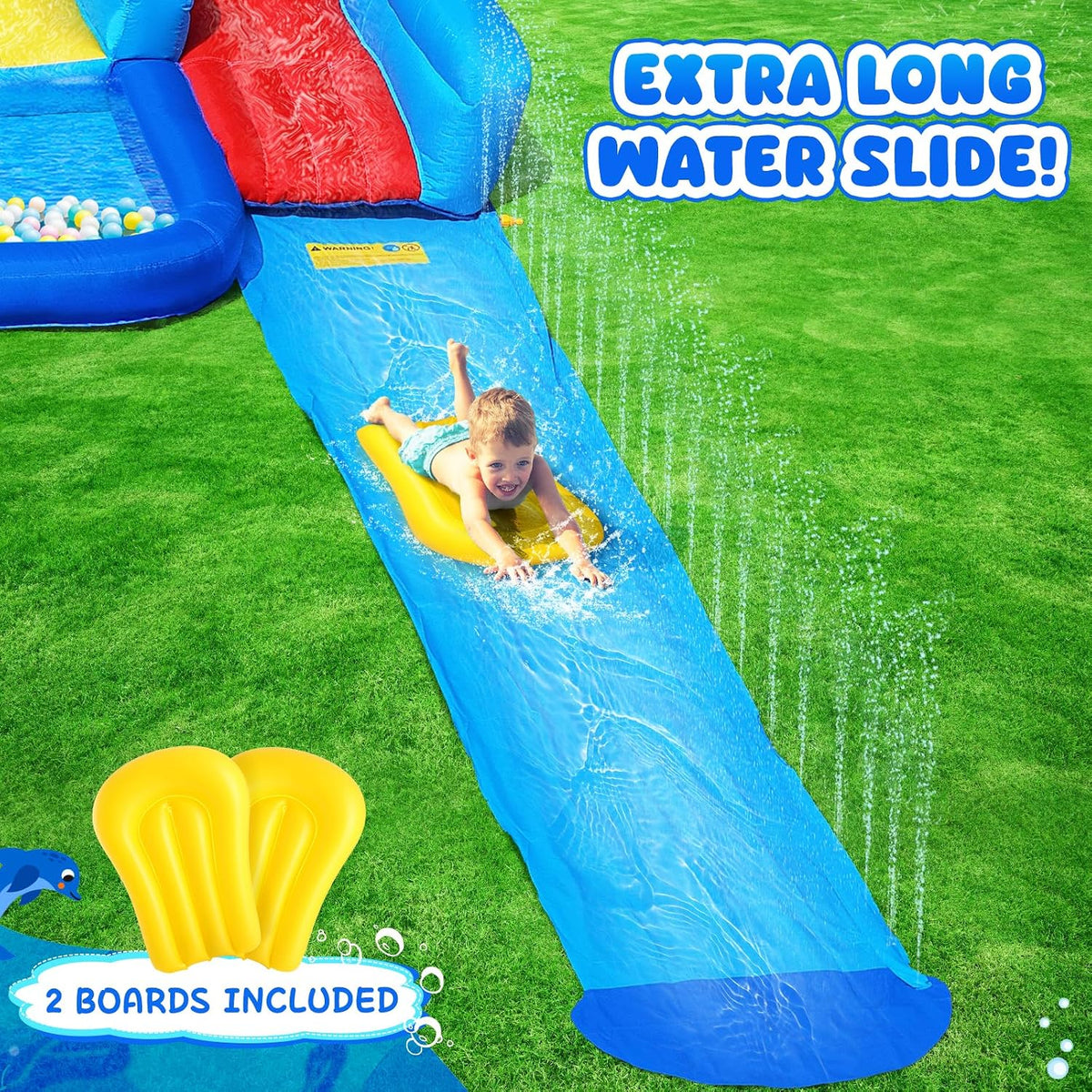 GYMMALL white inflatable bounce house for kids with slide, ball pit and mesh walls - view 9