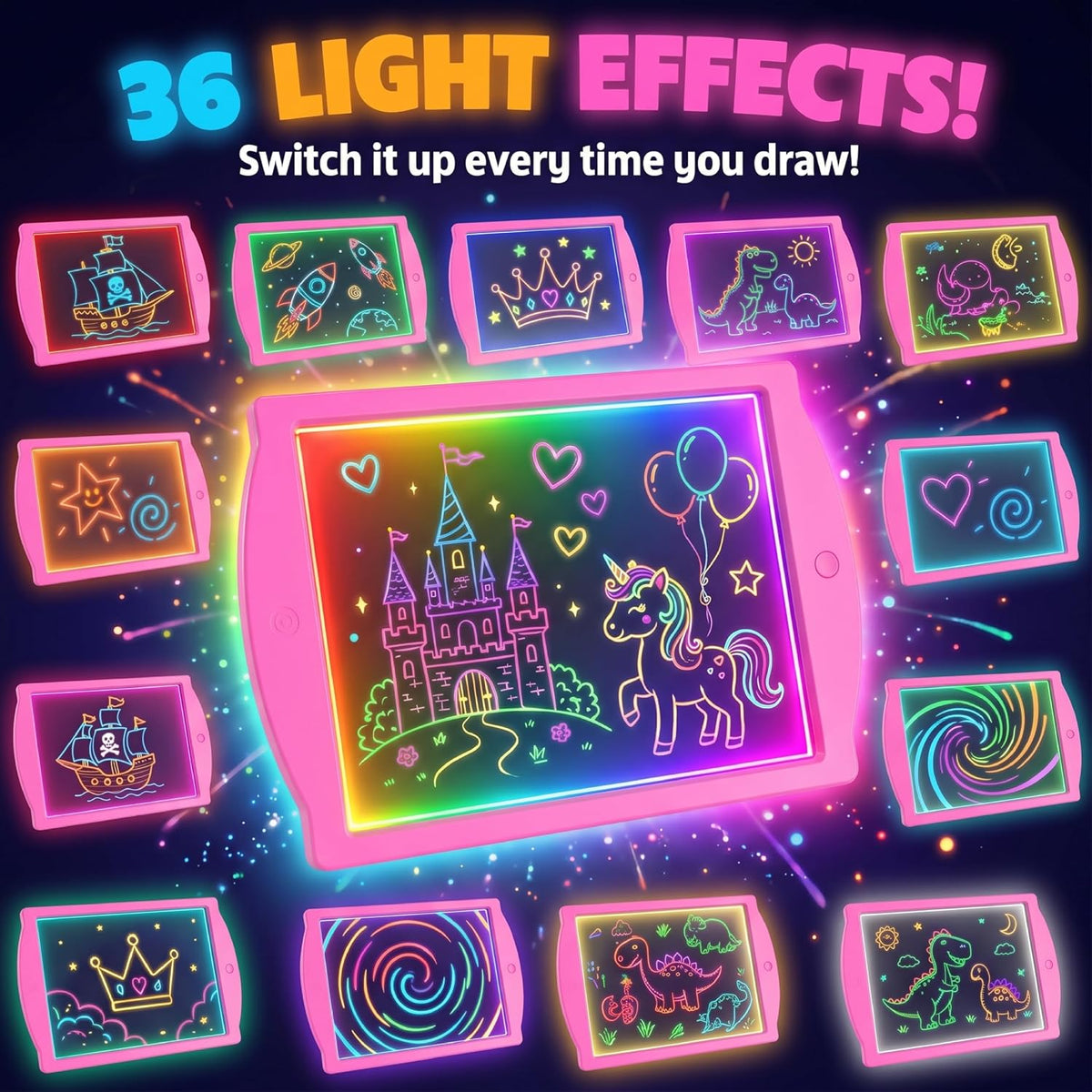 Marvin's Magic Glow Art Pink Drawing Board, 36 Light Effects - Pink - image 3
