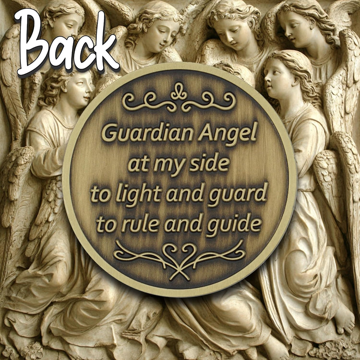 The Token Shop pewter guardian angel coin medallion with aqua crystal lantern - view 8