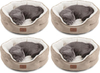 Bedsure Small Dog Bed Washable, Round Cat Beds for Indoor Cats - 20"L x 19"W x 6"Th (Pack of 4) / Camel