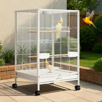 VIVOHOME Wrought Iron Bird Cage with Rolling Stand - White