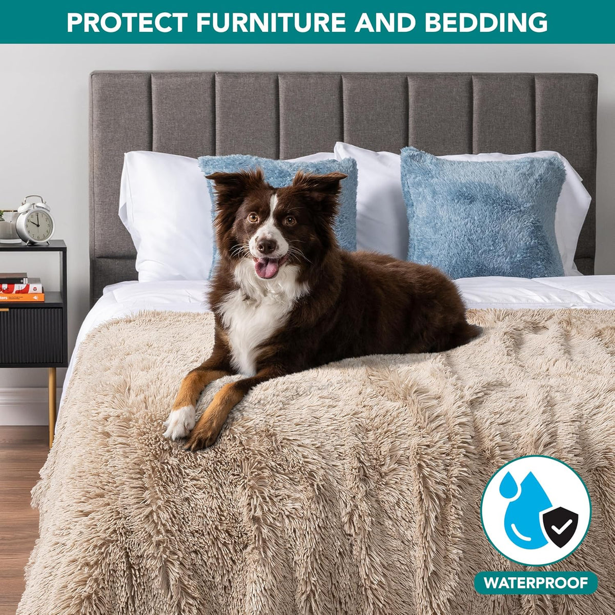 PetAmi Waterproof Dog Blanket for Couch Protector Pet Throw - Taupe / Queen (90x90) - image 2