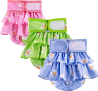 Washable Female Dog Diapers, Durable Pet Skirt for Dog Dress - Large / Pink Green Blue