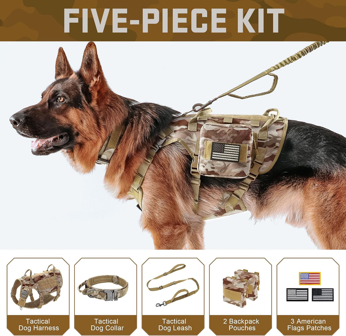 Forestpaw Tactical Dog Harness for Large Dogs, Military, L - M:Chest 22-35",Fit 30-80lbs / Camouflage Brown - image 2