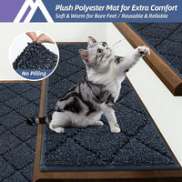 COSY HOMEER Edging Stair Treads Non-Slip Carpet Mat 28inX9in Indoor Stair Runners for Wooden Steps, Edging Stair Rugs for Kids and Dogs, 100% Polyester TPE Backing (4pc, Navy)