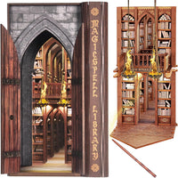 Dolphin Island DIY book nook kit built as a magic library with flame effect