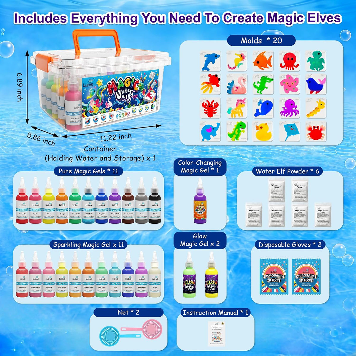 Kiditos Magic Water Elf Toy Kit, Squishies for Kids - 25 Sea Creature Colors / 25 Count - image 4