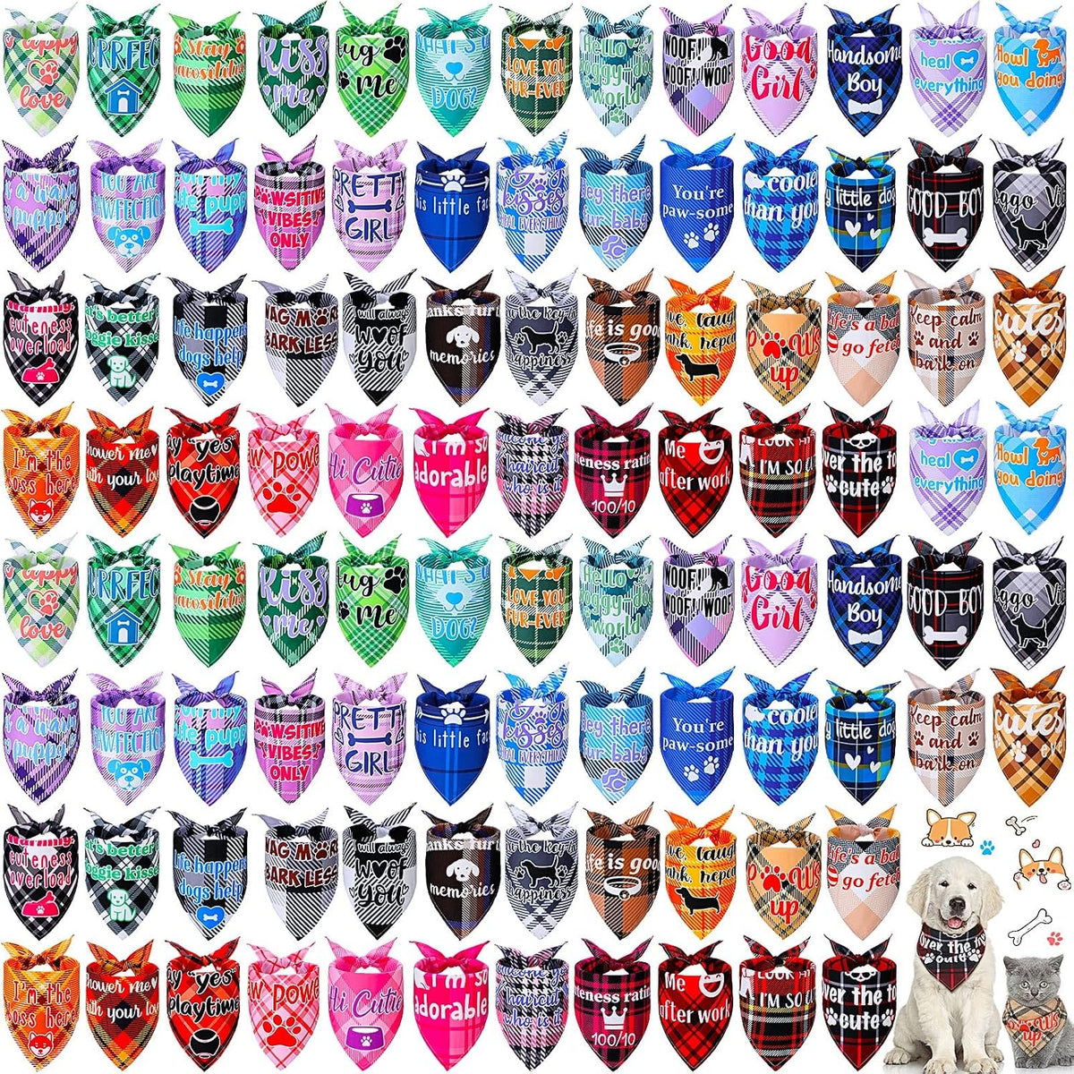 Sweetude 100 Pcs Dog Bandanas Bulk Triangle Bibs Adjustable - Stylish