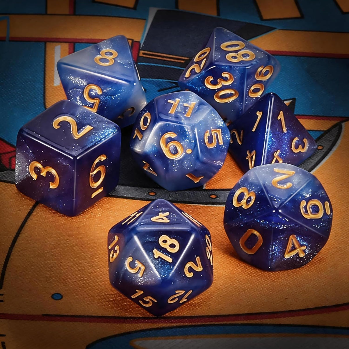 QMAY DND Dice Set - 7Pcs Blue Mix White Polyhedral Dice with Black Dice Bag – Fun for Kids & Family - Deep Blue Sky - image 3