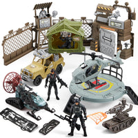 SYNCFUN military toy set with army base watchtower, helicopter, truck, boat and soldier figures
