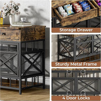 IRONCK 44 inch Large Dog Crate Furniture, Wooden Dog Kennel with Storage Drawers for Medium/Large Dogs, Decorative Dogs Kennel Indoor, Rustic Brown