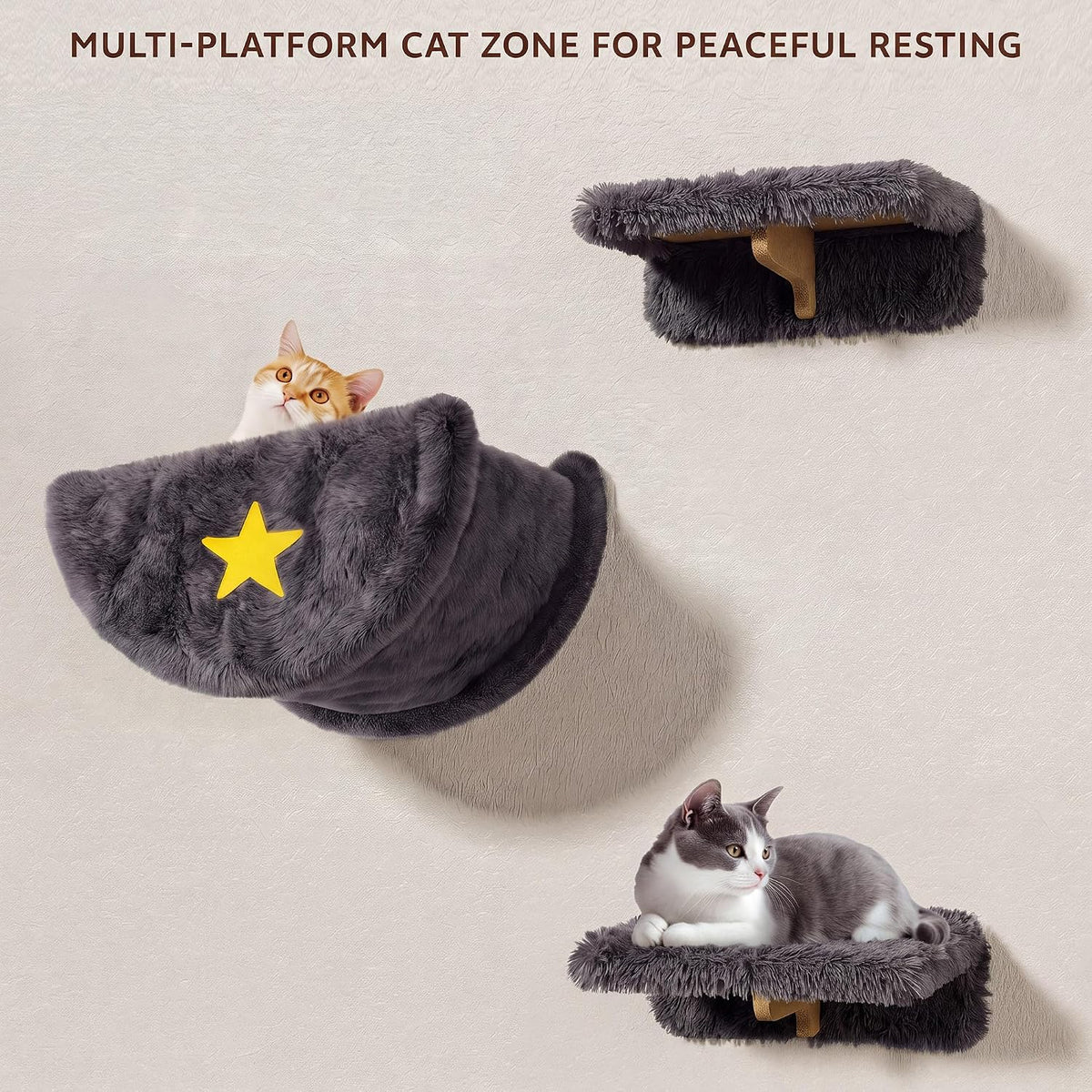 Cat Wall Shelves, 9-in-1 Wood Cat Wall Furniture Set, Burlywood – Essentials for Cats - Grey / 13 Piece Set - image 3