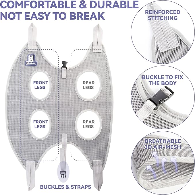 Dog Grooming Hammock Harness for Dogs & Cats with Pet Nail Clipper Trimmer - Cat Hanger Sling for Trimming Clipping Nails- Dog Hammock Restraint Bag for Small Medium Large pet （ Purple XS）