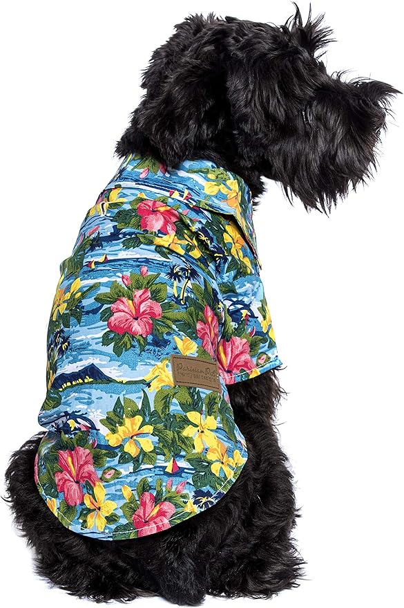 Parisian Pet Hawaiian Dog Shirt - Cotton Summer Clothes - Stylish Beach Outfit - Hook and Loop Closure - Machine Washable - XL