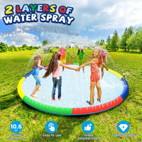 ODOSOLA large non-slip kids splash pad spraying water on a backyard lawn - view 11