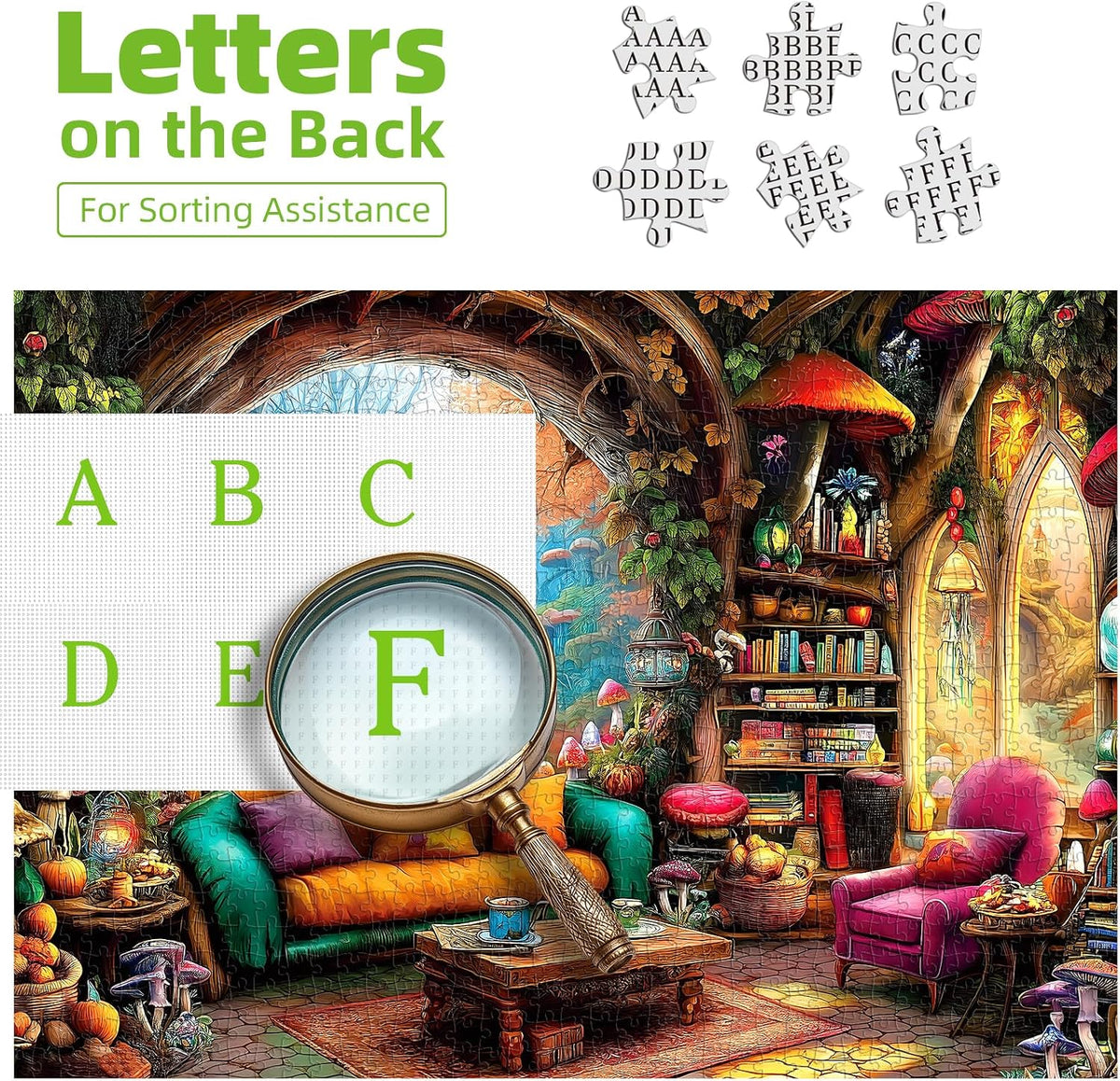 Blueforest Puzzles for Adults 500 Pieces - Fantasy Mushroom Forest Cottage / 27.5" x 19.7" - image 3