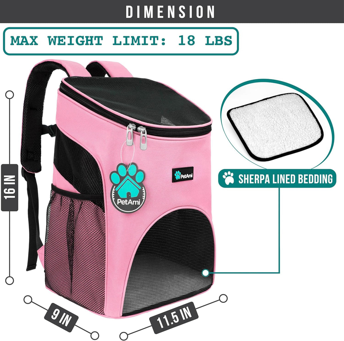 PetAmi Cat Backpack Carrier for Small Dogs and Large Cats - Pink - image 2