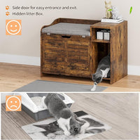 TrailBlaze Litter Box Enclosure with Top Opening&Scratching Mat, Cat Litter Box Furniture with Cushion Litter Box Hidden Wooden Cat Washroom Farmhouse Style Cat House for Hallway, Bedroom, Retro