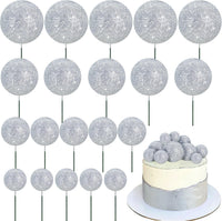 BEISHIDA 20 PCS Gold Mini Ball Cake Toppers Foam Cake Balls - Glitter-silver