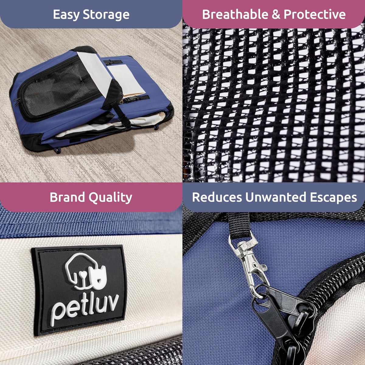 Cat & Dog Pet Carrier, Fits 2 Cats or Medium Dog Comfortably - Navy / Large - image 4