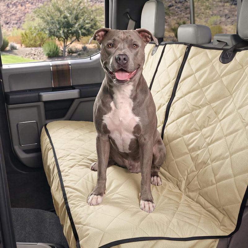 4Knines Heavy-Duty Rear Seat Cover for Dogs, Fitted, Black Reg - Beige