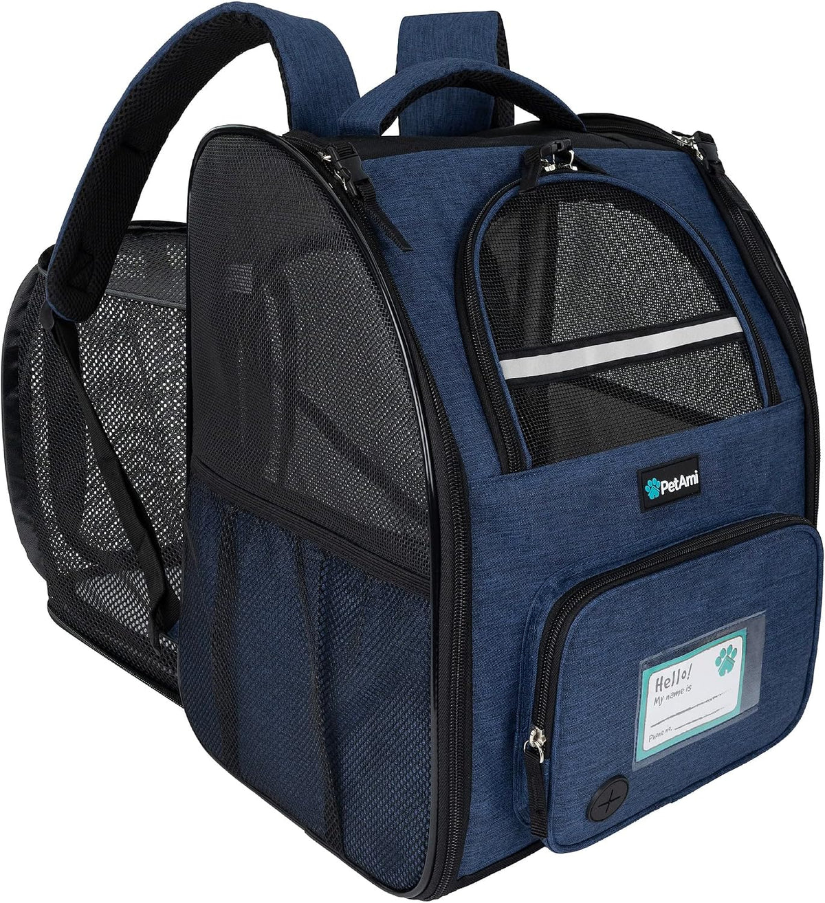 PetAmi Expandable Dog Cat Backpack Carrier, Airline Approved - 12.5"L x 10.2"W x 16.3"H / Navy