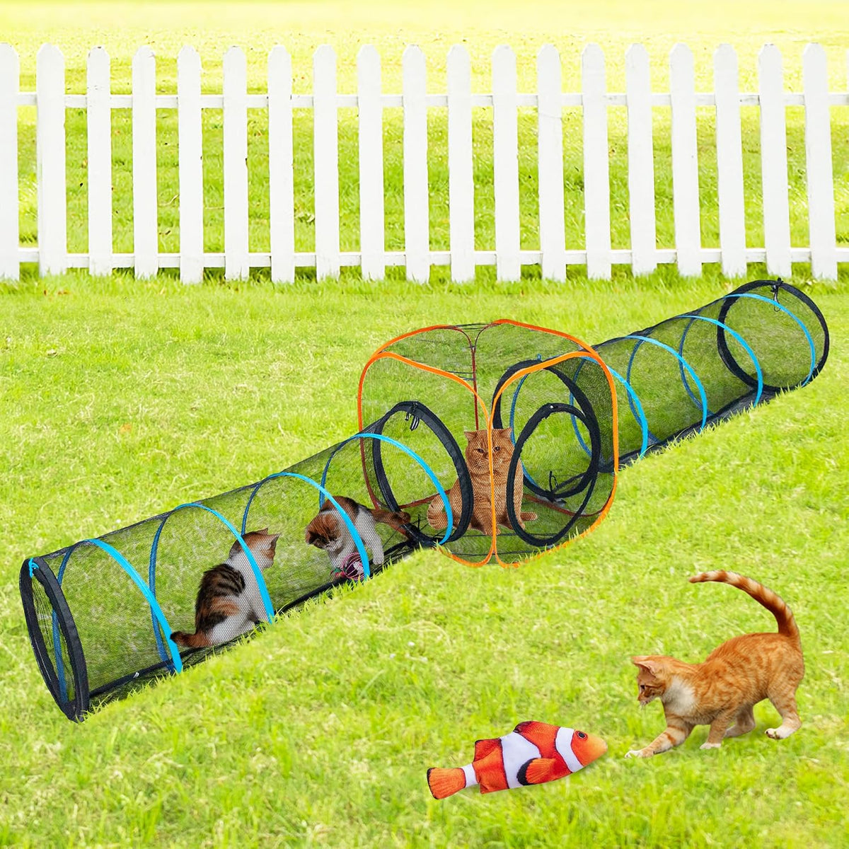Cat Play Tunnel + Cube for Indoor and Outdoor, Cat Playpen - 3pcs Cube with 2 Tunnels