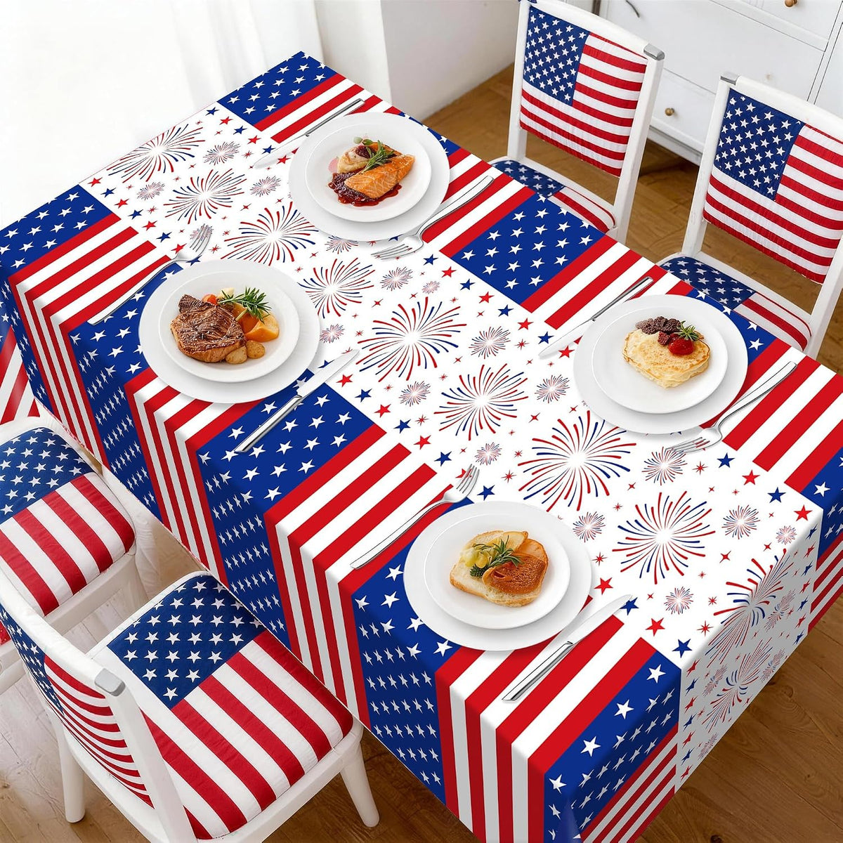 Childom 3 Pack Black and Gold Tablecloths for Events - Red White Blue - image 3