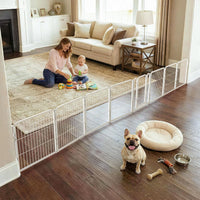 FXW Dog Gate, Extra Wide Adjustable for Openings Up to 219" - White / Up to 183" W【7 Panels + 1 Door】 / 24"H