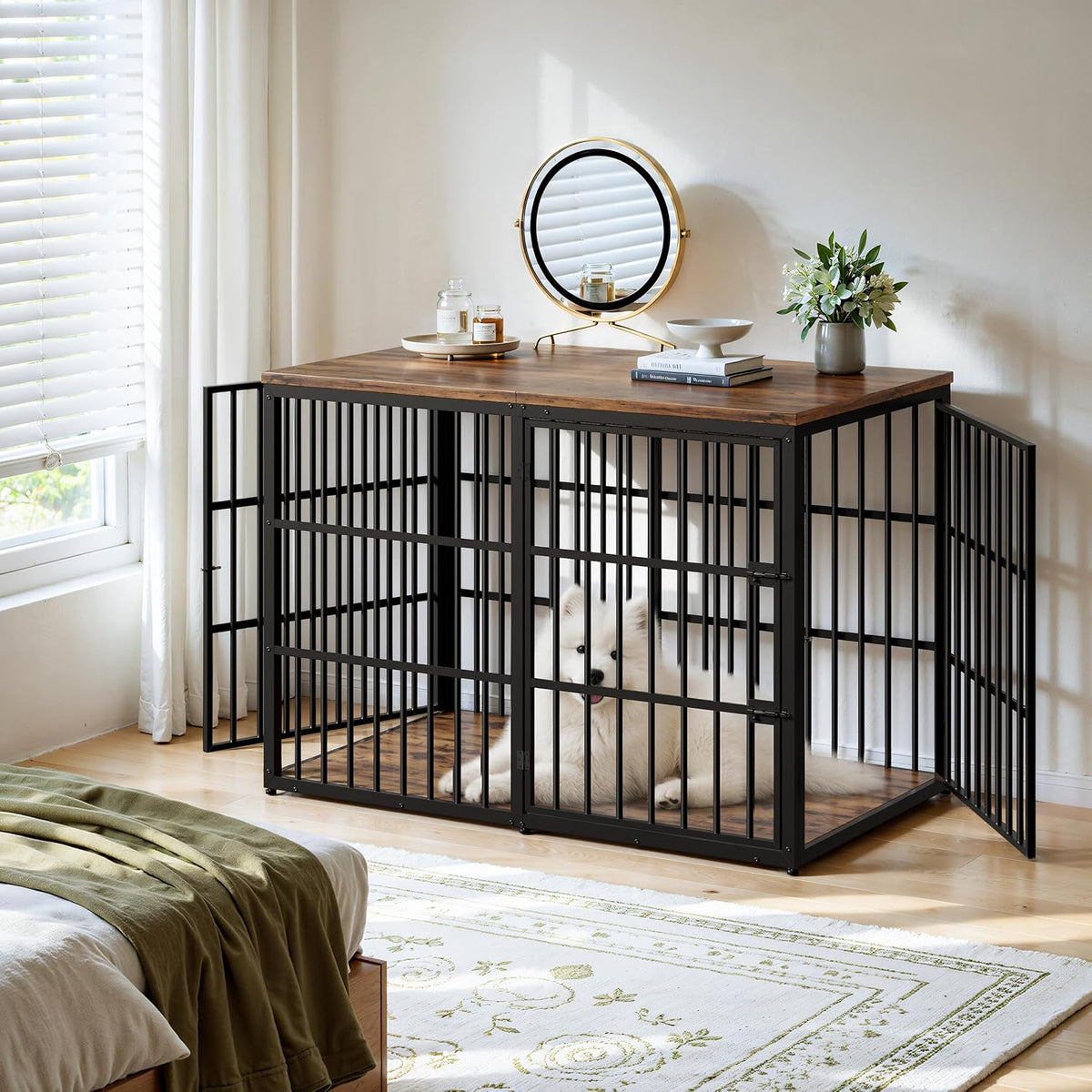 Lyromix 48'' XXL Dog Crate Furniture with 3 Doors for Large Dogs – Essentials for Dogs - Brown / 53.9"L x 31.9"W x 37.2"H - image 4