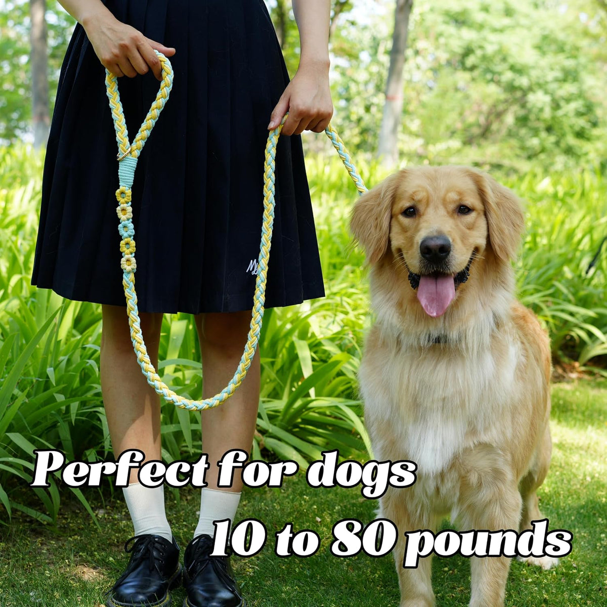 5FT Braided Cotton Rope Leash for Small, Medium and Large Dogs - Lemon Ice Blue - image 2